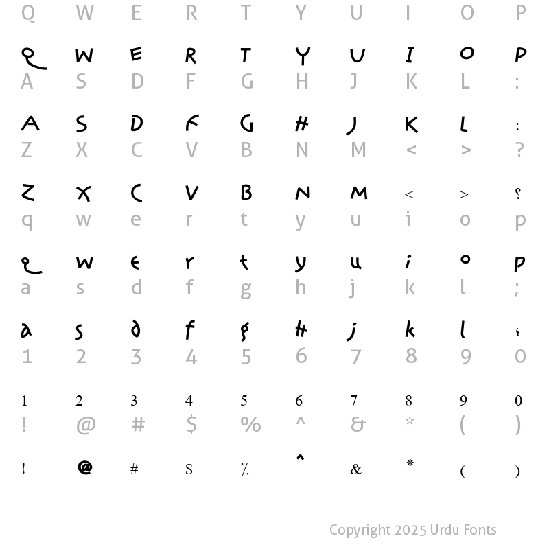 Character Map of AA Sameer Qamri Regular