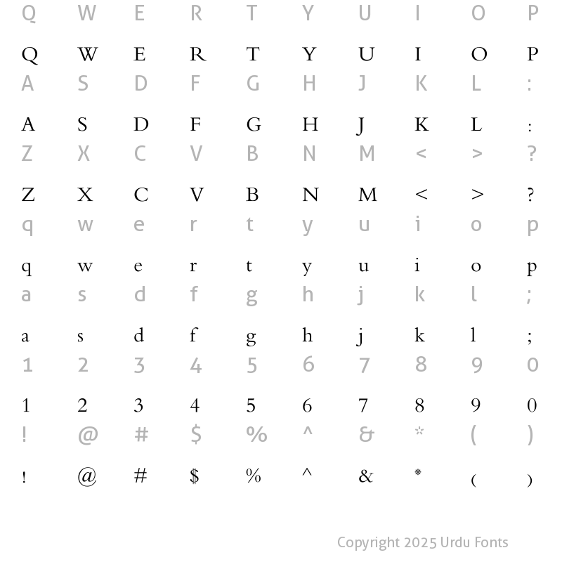 Character Map of Al Qalam Quran Italic