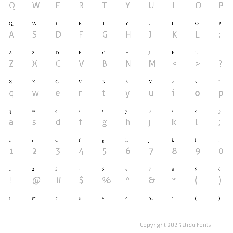 Character Map of AlQalam Tahir Regular