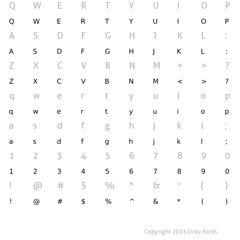 Character Map of Alvi Nastaleeq Regular