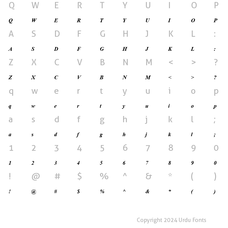 Character Map of Angsana New Bold Italic