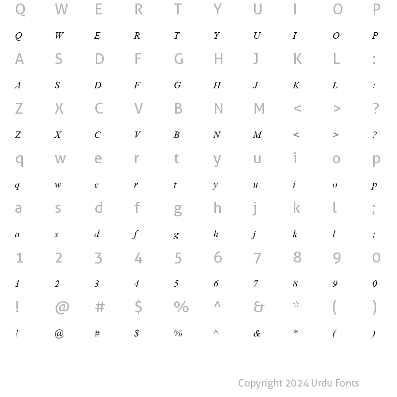 Character Map of Angsana New Italic