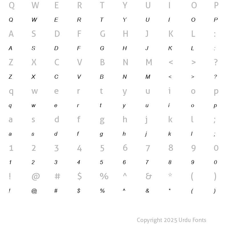 Character Map of Browallia New Italic