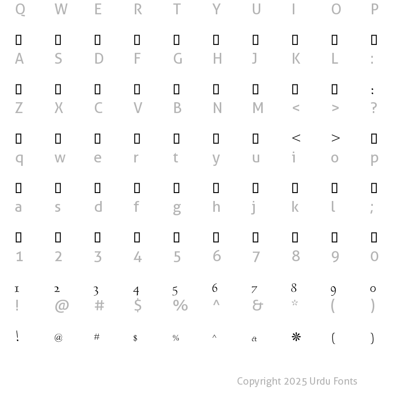 Character Map of DecoType Naskh Regular