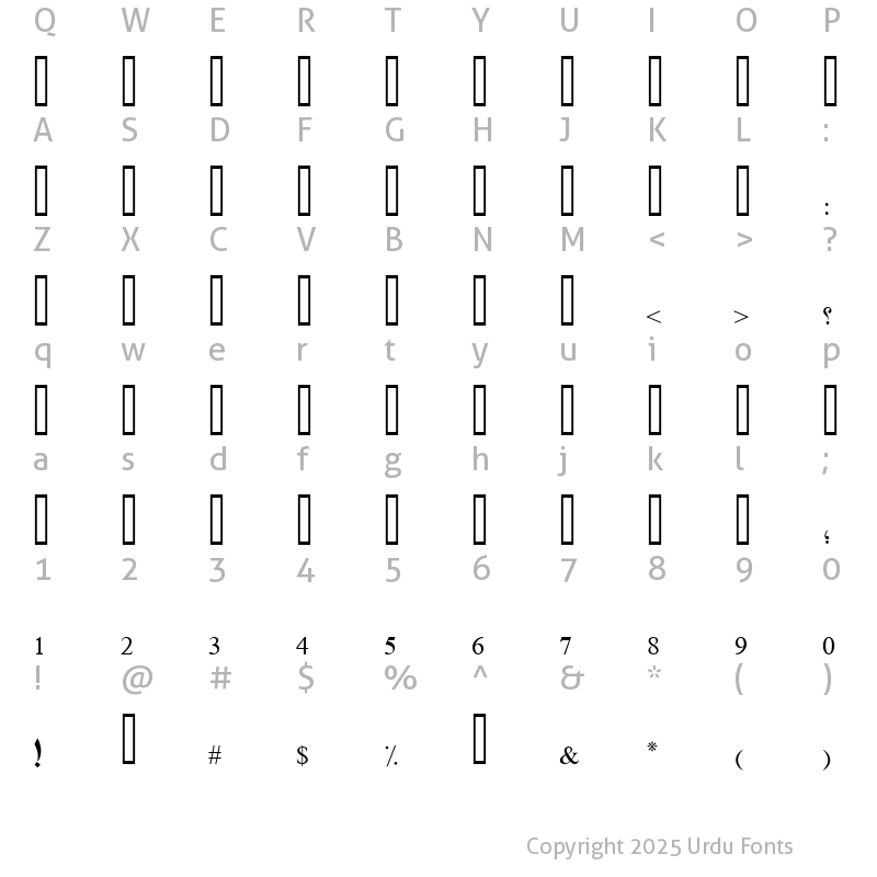 Character Map of Diwani Bent Regular