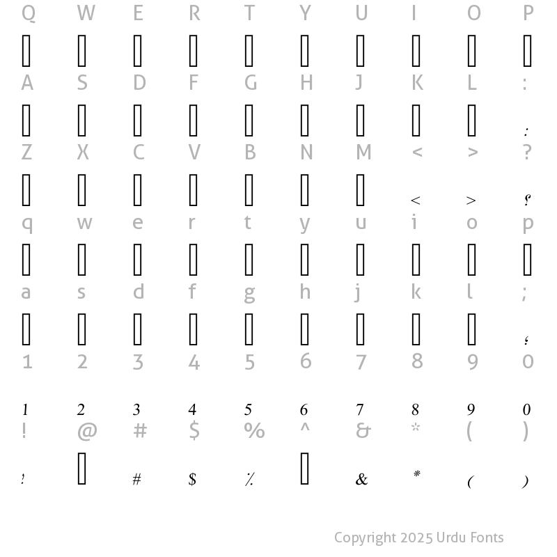 Character Map of Diwani Letter Regular