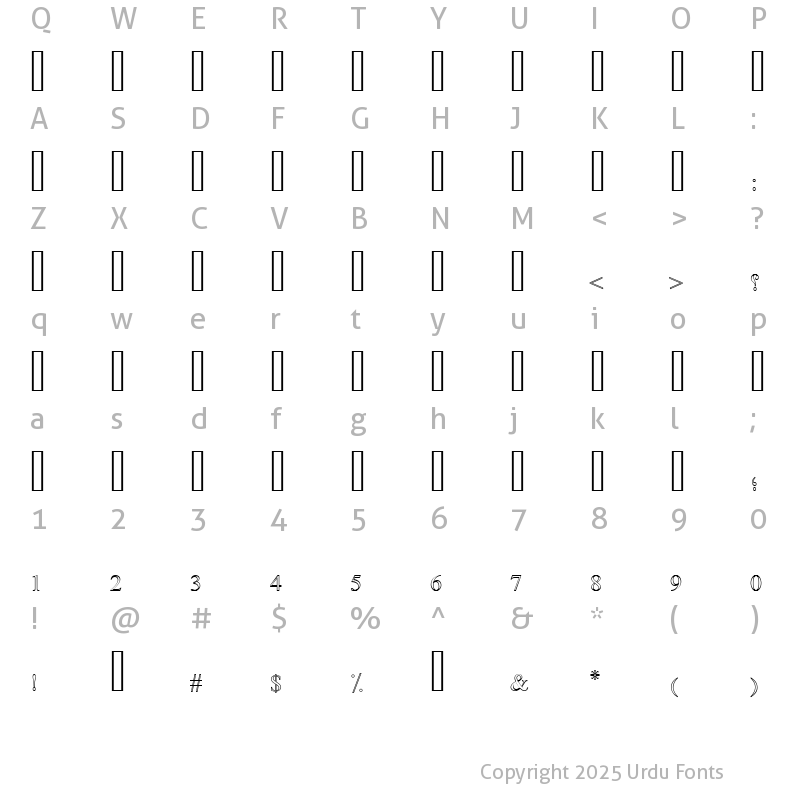 Character Map of Farsi Simple Outline Regular