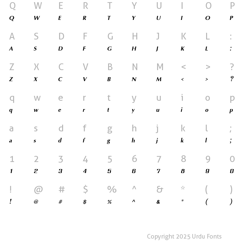 Character Map of IrisUPC Bold Italic