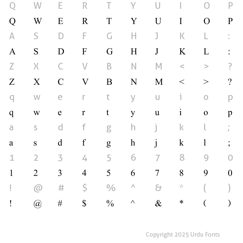 Character Map of Jameel Noori Nastaleeq Regular