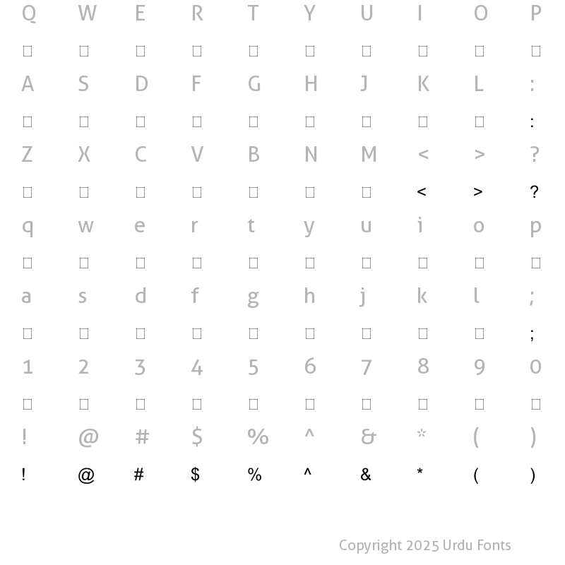 Character Map of Nastaleeq Like Regular