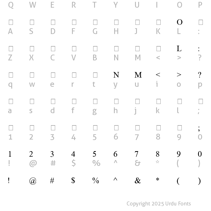 Character Map of Pak Nastaleeq Regular