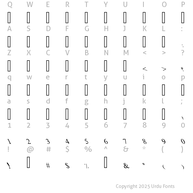 Character Map of UL Rabia Led Regular