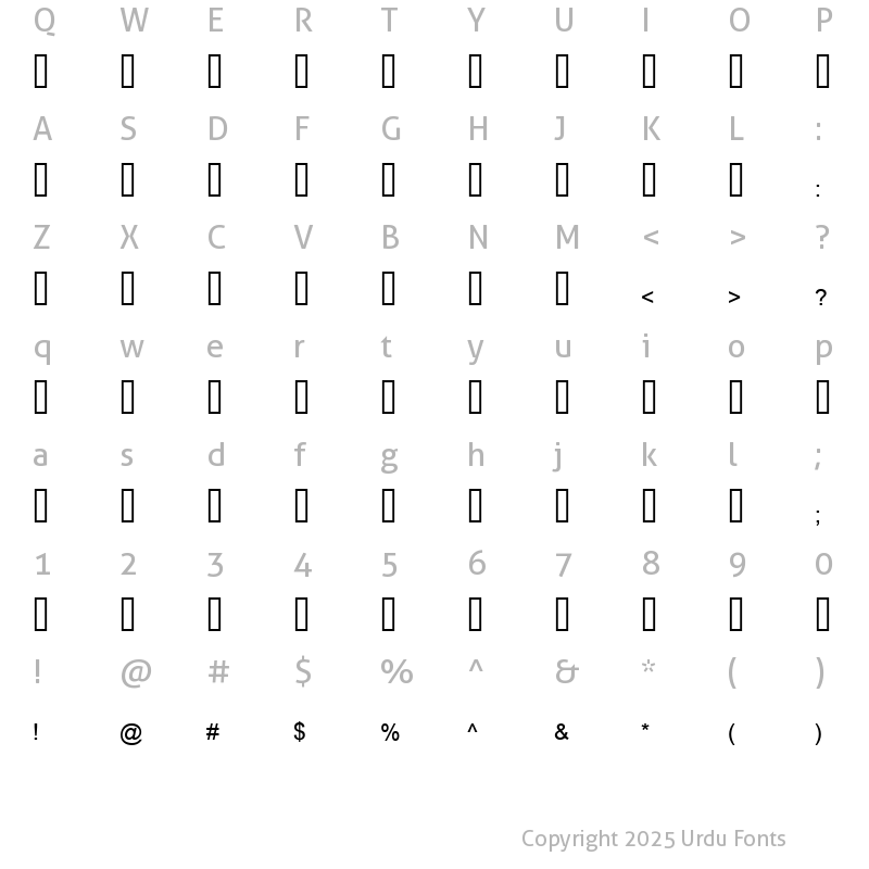 Character Map of Urdu Naskh Asiatype Regular