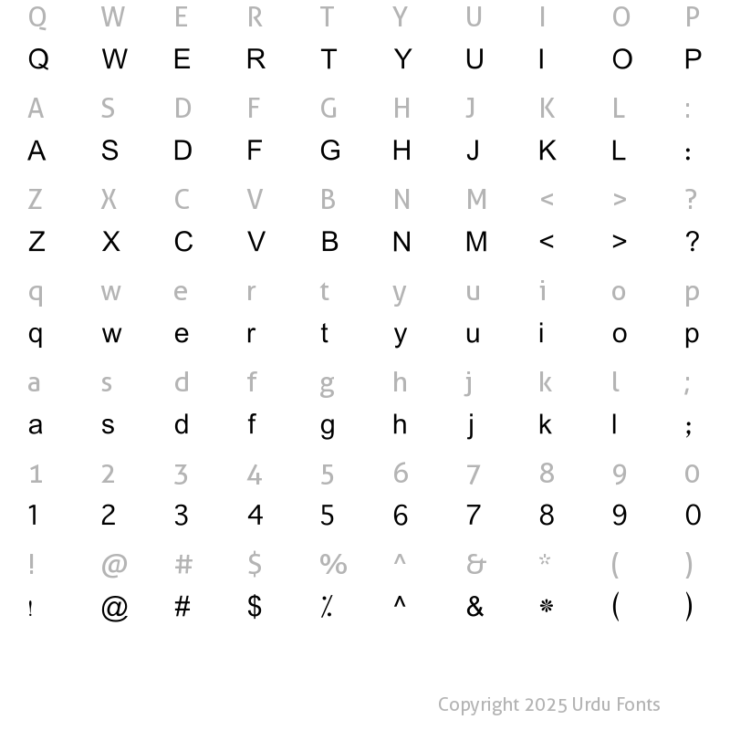 Character Map of Urdu Nastaliq Unicode Regular