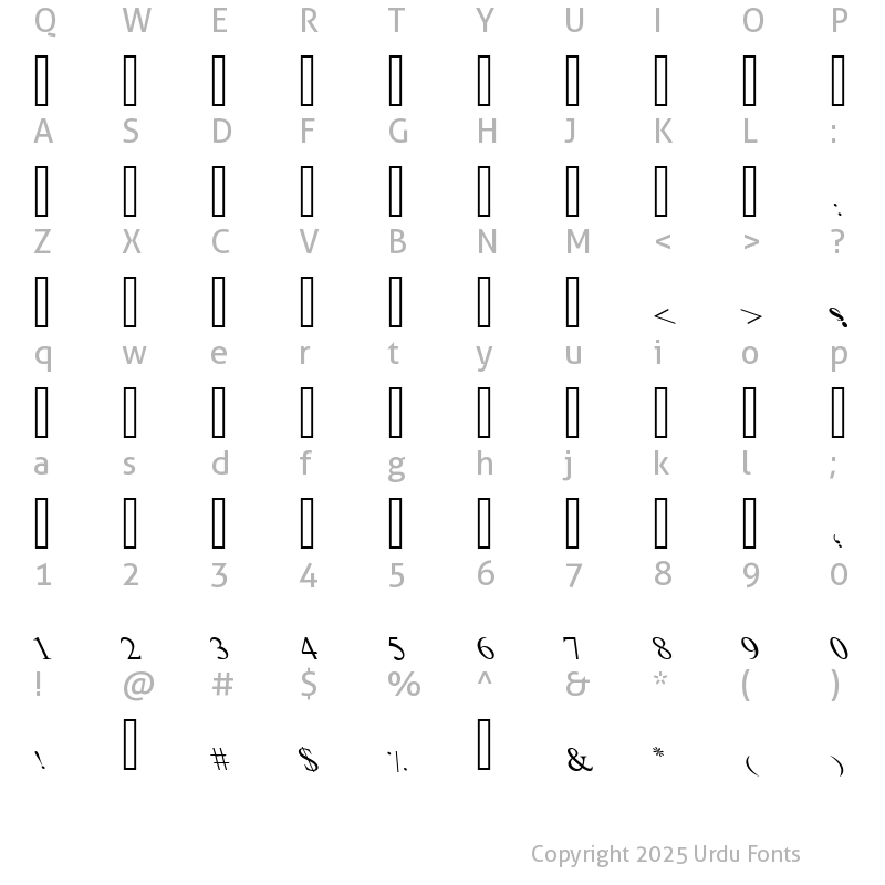 Character Map of Urdulife Italic Outline Regular